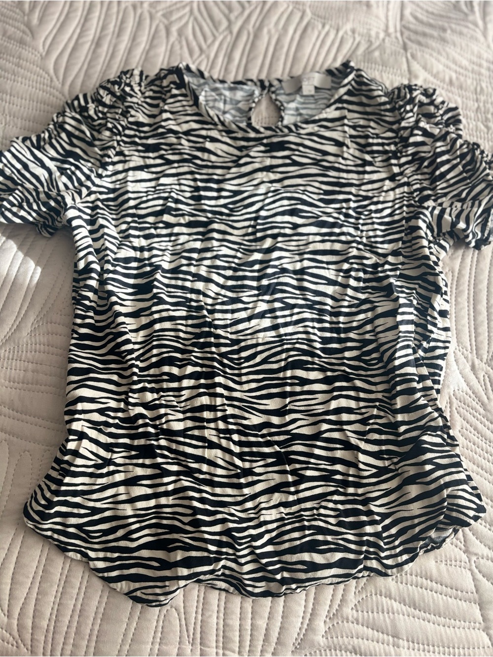 LOFT Black and White Zebra Print Short Sleeve Top